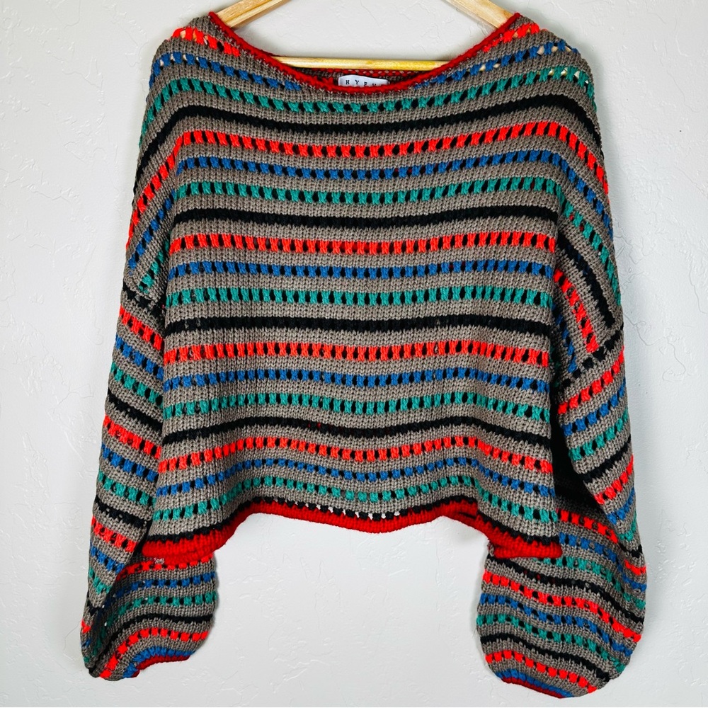 Hyfve Women’s Striped Open-Knit Sweater Oversized Flowy Fit Multicolor Size L - Picture 2 of 6